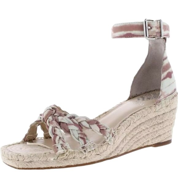 VINCE CAMUTO Jadeya Expadrille Sandals, Pink White Striped Open Toe High Heel, 5 - Picture 1 of 14